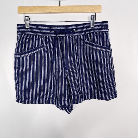 Gap Womens Small S Navy Blue White Striped Linen Pull On Shorts Drawstring Waist - Picture 1 of 6